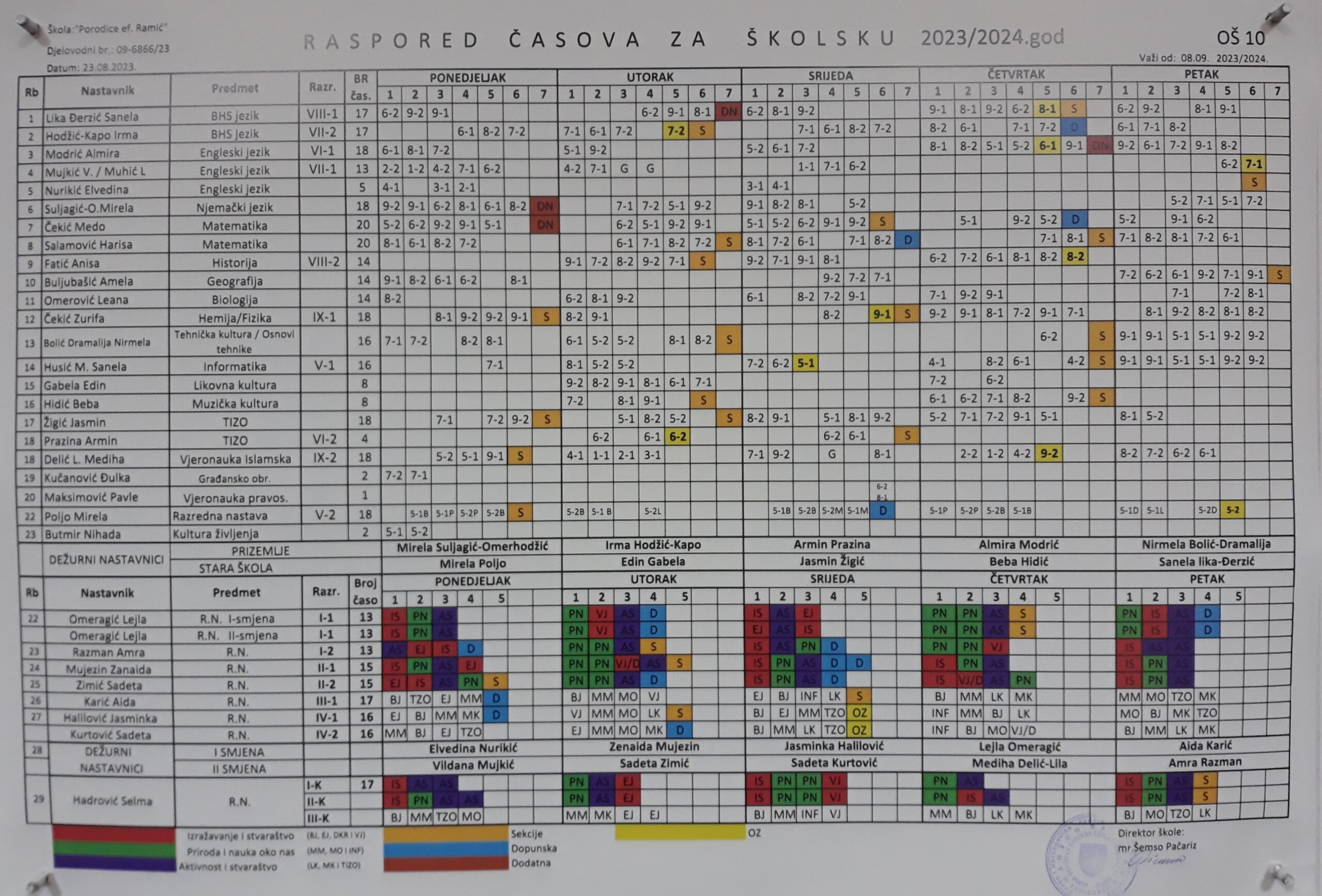 Raspored časova šk.2023/2024. god.