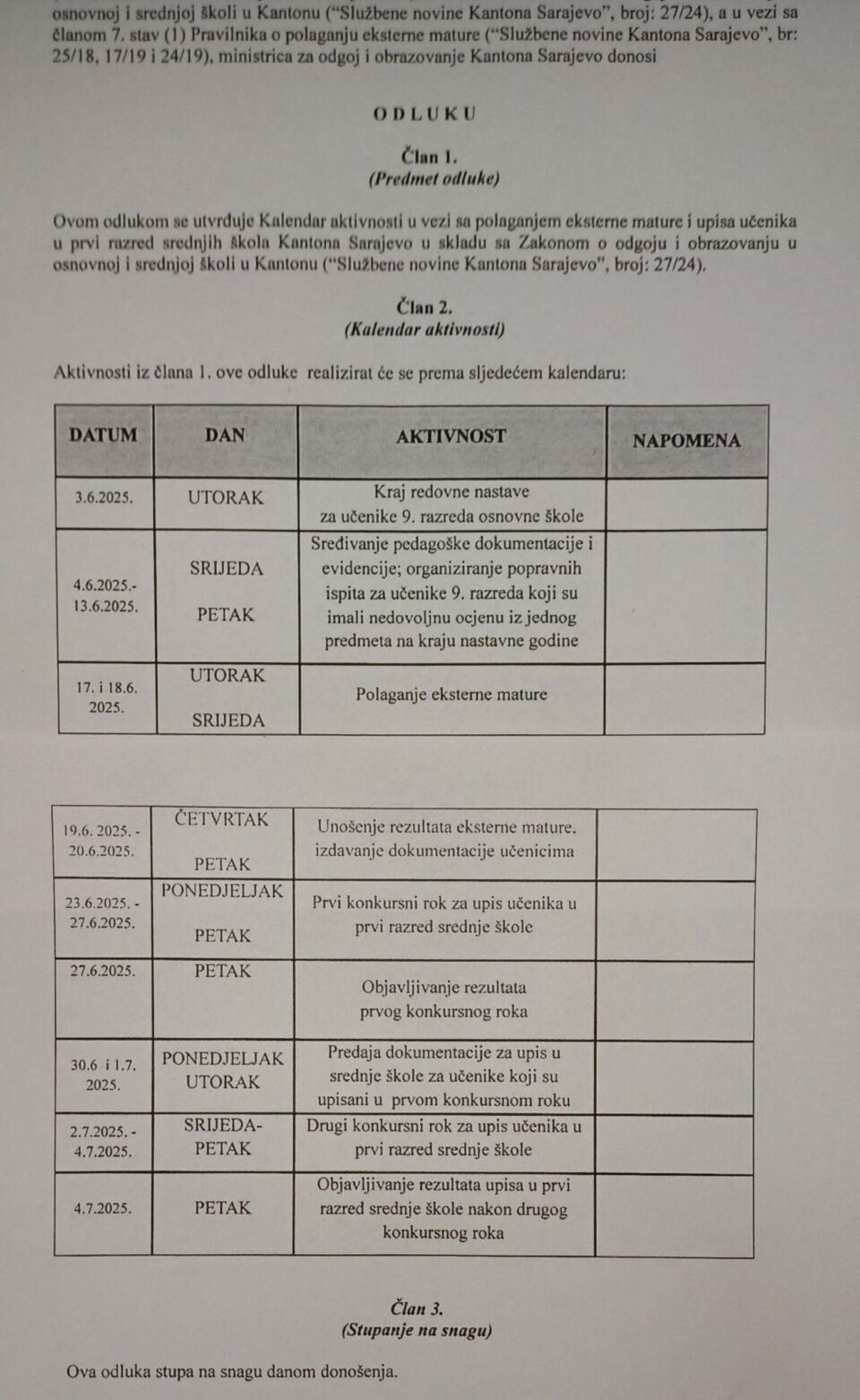 Obavještenje za maturante!